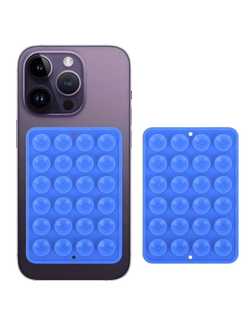 ELTRAZONE 2pc Silicone Suction Cup Wall Stand Mat Multifunctional 24 Square Suction Phone Anti-Slip Wall Phone Holder Mount | Blue - Image 1