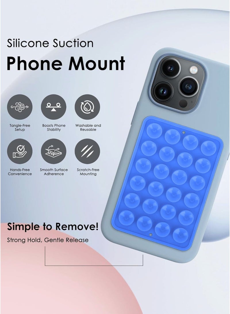 ELTRAZONE 2pc Silicone Suction Cup Wall Stand Mat Multifunctional 24 Square Suction Phone Anti-Slip Wall Phone Holder Mount | Blue - Image 4