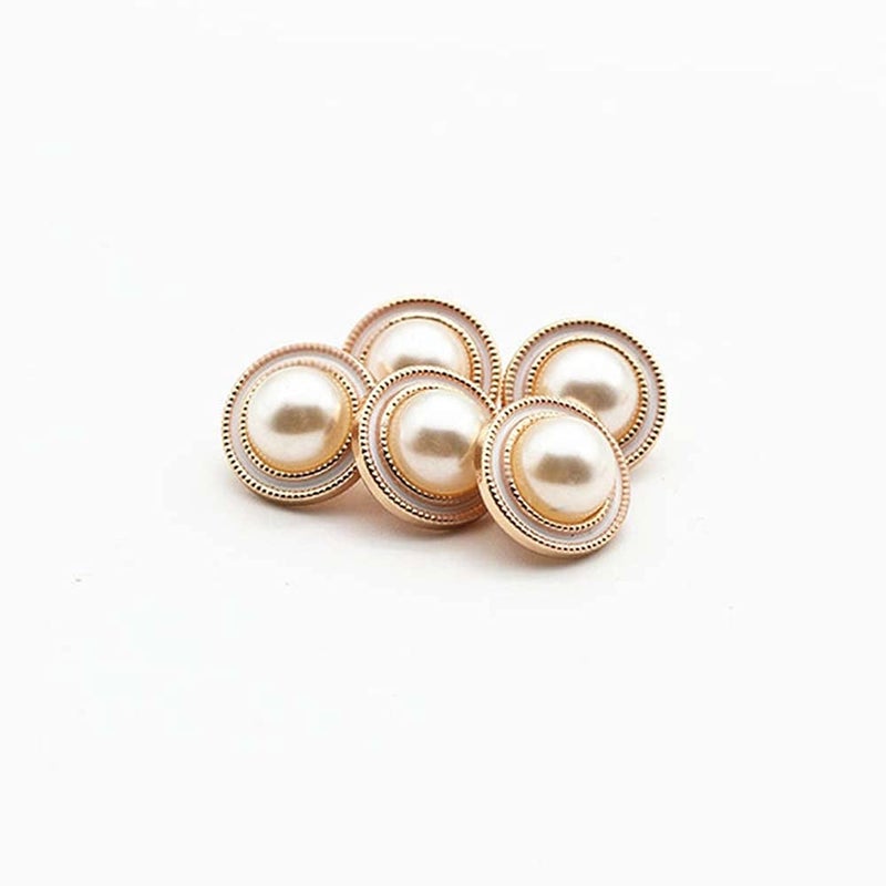 5 PCS Gold Pearl Buttons Plastic Shank for Garment Clothing Accessories Fit Sewing Scrapbooking Garment DIY Decoration White Gold 23mm