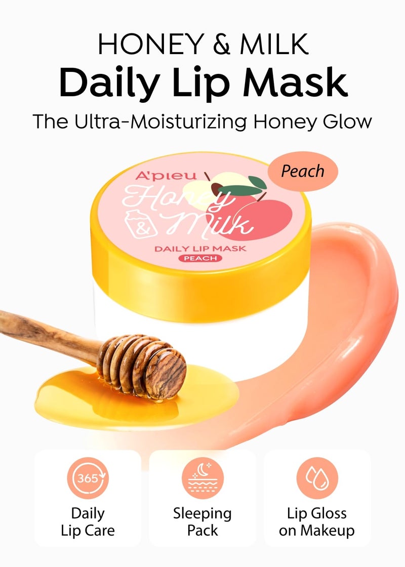 A'PIEU Honey & Milk Daily Lip Mask (Peach) - Nourishing Overnight Korean Lip Mask | Hydrating Lip Moisturizer with Honey, Propolis & Royal Jelly for Soft, Plush Lips - Image 2