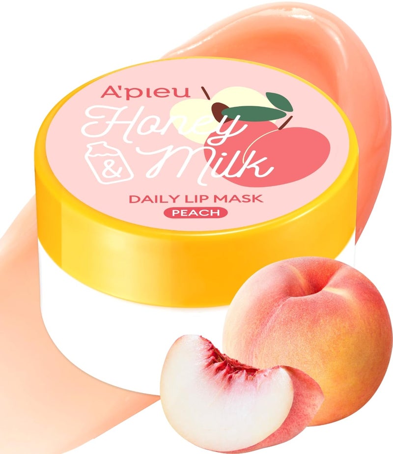 A'PIEU Honey & Milk Daily Lip Mask (Peach) - Nourishing Overnight Korean Lip Mask | Hydrating Lip Moisturizer with Honey, Propolis & Royal Jelly for Soft, Plush Lips - Image 1