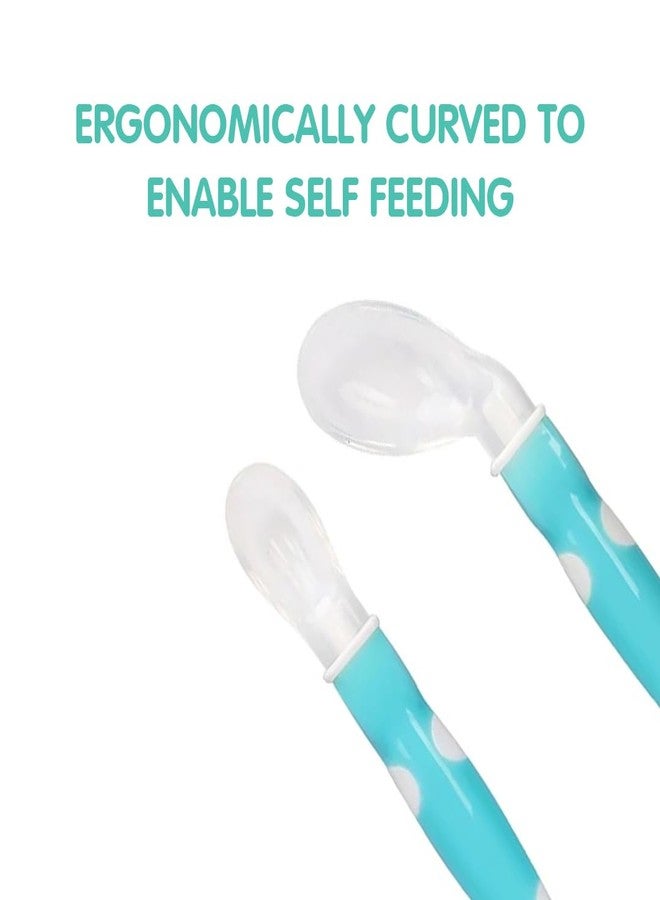 1st Step BPA Free Baby Angular Self Feeding Spoons Set with Silicone Tip (Blue) - Image 2