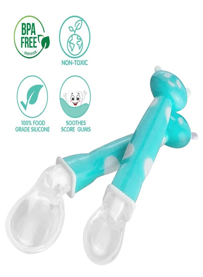 1st Step BPA Free Baby Angular Self Feeding Spoons Set with Silicone Tip (Blue) - Image 3