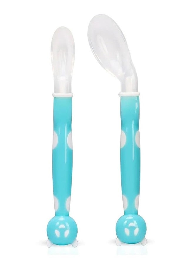 1st Step BPA Free Baby Angular Self Feeding Spoons Set with Silicone Tip (Blue) - Image 1