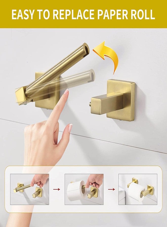 BATHSIR Toilet Paper Holder - Wall Mounted, Brushed Gold, Double Post Pivoting Square, Aluminum Stand for Bathroom - Image 3