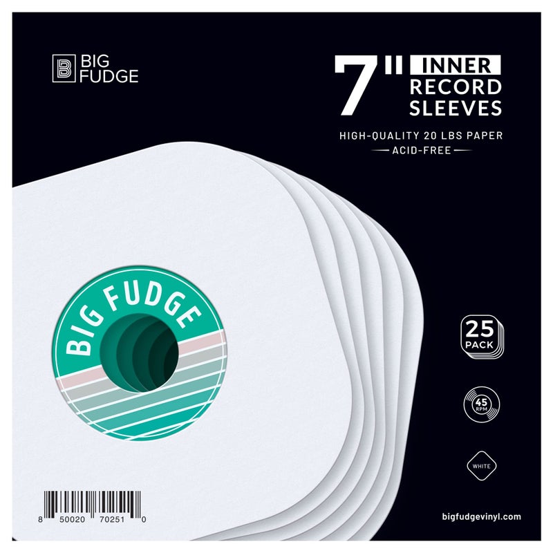 BIG FUDGE Vinyl Record Inner Sleeves 25x | Made from Heavyweight & Acid Free Paper | Album Covers with Round Corners for Easy Insert | Slim Record Jackets to Protect Your LPs & Singles | 7" - Image 1