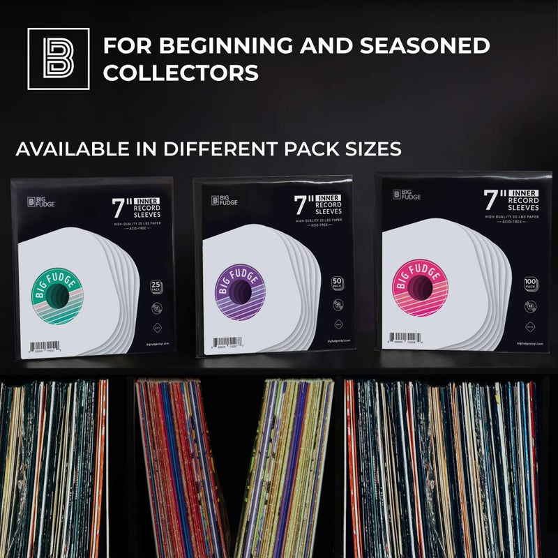 BIG FUDGE Vinyl Record Inner Sleeves 25x | Made from Heavyweight & Acid Free Paper | Album Covers with Round Corners for Easy Insert | Slim Record Jackets to Protect Your LPs & Singles | 7" - Image 4