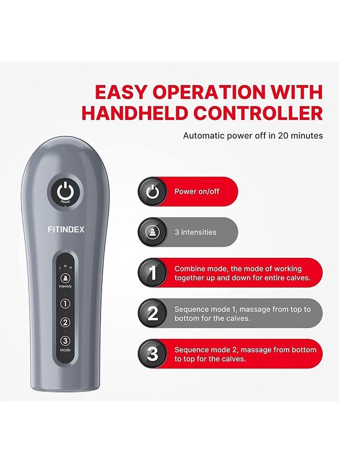 FITINDEX مدلك الساقين FITINDEX، مدلك ضغط الساقين للدورة الدموية وتخفيف الألم، تدليك القدم والساق والفخذ للرياضيين، 3 أوضاع و3 شدة، يساعد في الوذمة وتورم الساقين، هدية للرجال والنساء - Image 2