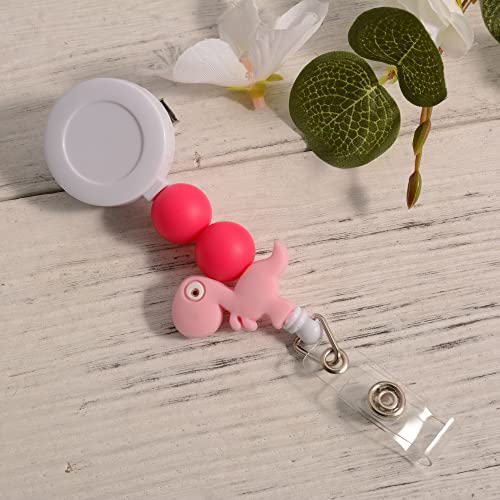 Lantintop Silicone Bead Retractable Badge Holders Shape Pumpkin Devil Ghost Cute Badge Reel for Doctor Nurse Teacher ID Badge Clip(Pink Dinosaur) - Image 5
