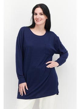 Women Solid Full Sleeves Pajama Top, Navy