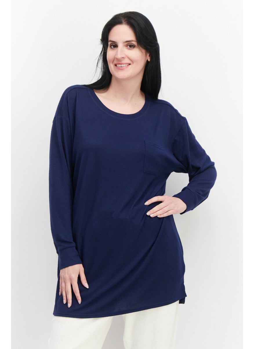 Jenni Intimates - Women Solid Full Sleeves Pajama Top, Navy - Image 1