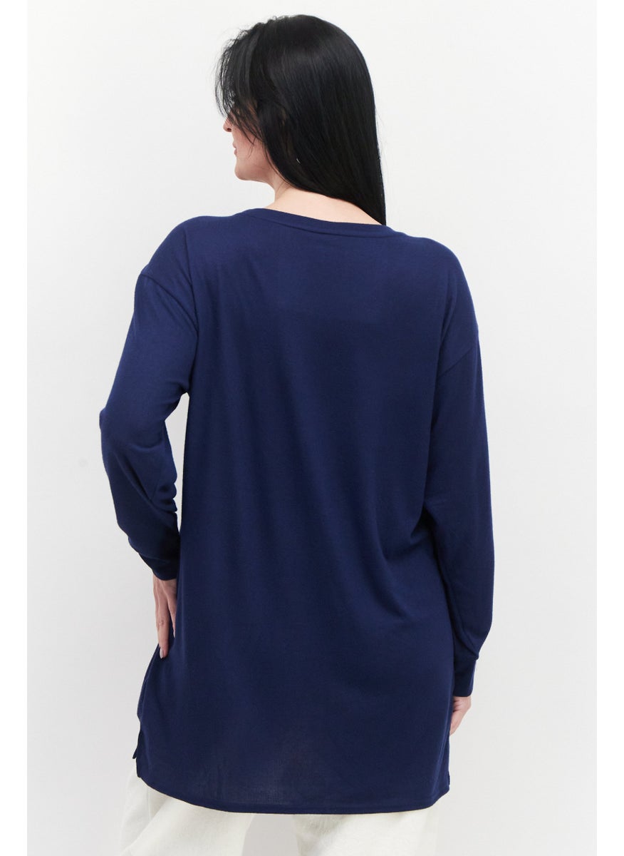Jenni Intimates - Women Solid Full Sleeves Pajama Top, Navy - Image 1