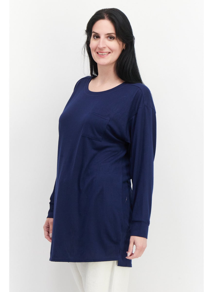 Jenni Intimates - Women Solid Full Sleeves Pajama Top, Navy - Image 1