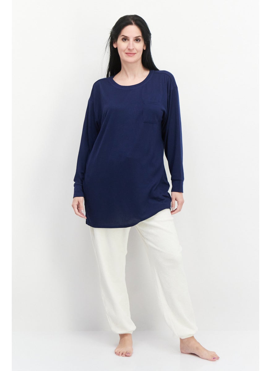 Jenni Intimates - Women Solid Full Sleeves Pajama Top, Navy - Image 1