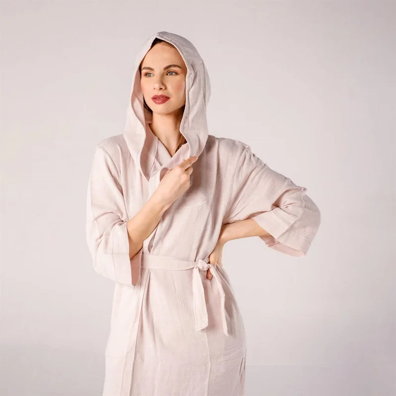 Miespiga Virgo Embroidered Muslin Bathrobe Light Pink