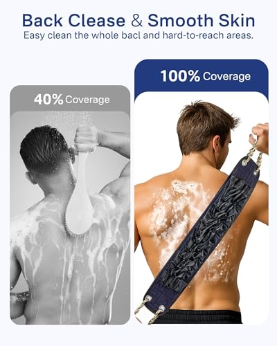 Yiclick Back Scrubber for Shower, Exfoliating Washcloth Towel with Handle, Body Scrubber Exfoliator, Bath Sponge Loofah Luffa, Back Washer Wash Cloth for Men Women, Korean Exfoliate Body Scrub - Image 3