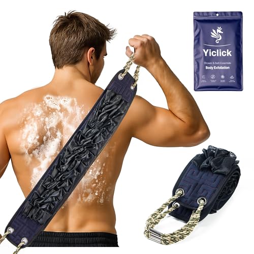 Yiclick Back Scrubber for Shower, Exfoliating Washcloth Towel with Handle, Body Scrubber Exfoliator, Bath Sponge Loofah Luffa, Back Washer Wash Cloth for Men Women, Korean Exfoliate Body Scrub - Image 1