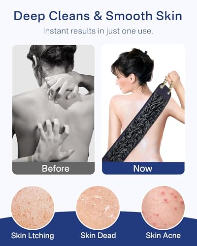 Yiclick Back Scrubber for Shower, Exfoliating Washcloth Towel with Handle, Body Scrubber Exfoliator, Bath Sponge Loofah Luffa, Back Washer Wash Cloth for Men Women, Korean Exfoliate Body Scrub - Image 5