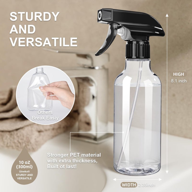 Uineko Spray Bottles 2-Pack, 10 Oz, Mist & Stream, Heavy Duty Spraying Empty Water Sprayer Bottle, BPA Free Plastic Refillable Containers for Cleaning Solutions, Plants, Hair, Essential Oils (Clear) - Image 5
