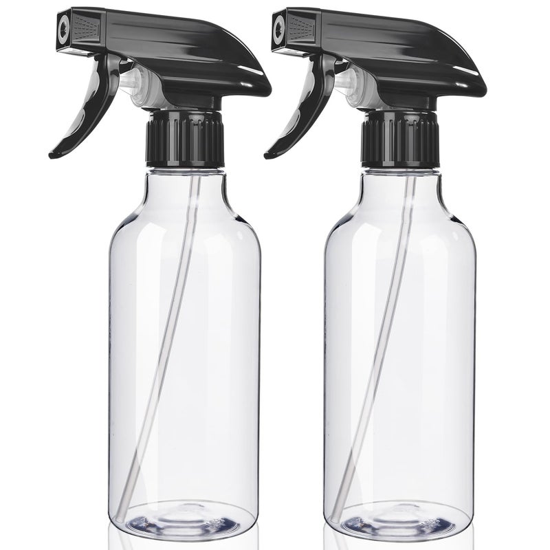 Uineko Spray Bottles 2-Pack, 10 Oz, Mist & Stream, Heavy Duty Spraying Empty Water Sprayer Bottle, BPA Free Plastic Refillable Containers for Cleaning Solutions, Plants, Hair, Essential Oils (Clear) - Image 1