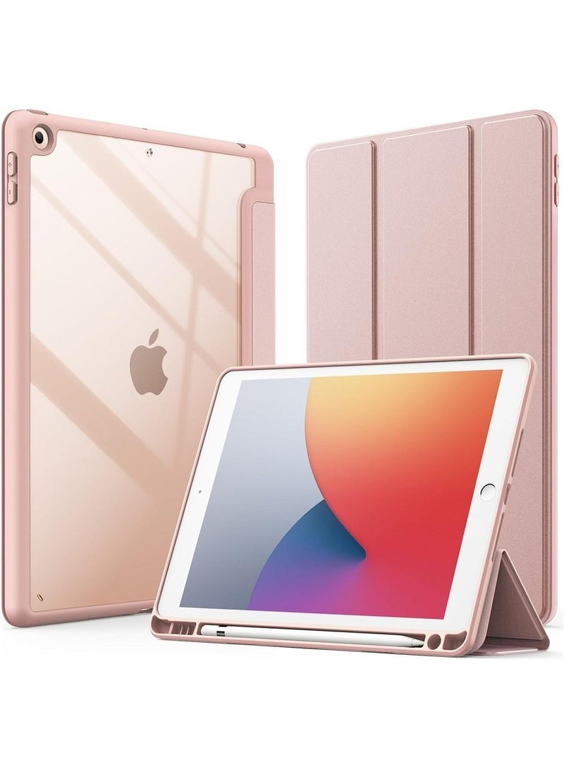 Protective Case Cover For Apple iPad 10.2 inch (2021/2020/2019) Generation with Pencil Holder, Supports Apple Pencil Charging and Touch ID, Clear Transparent Case with Auto Wake/Sleep, Rose Gold - Pink Sand - Image 1