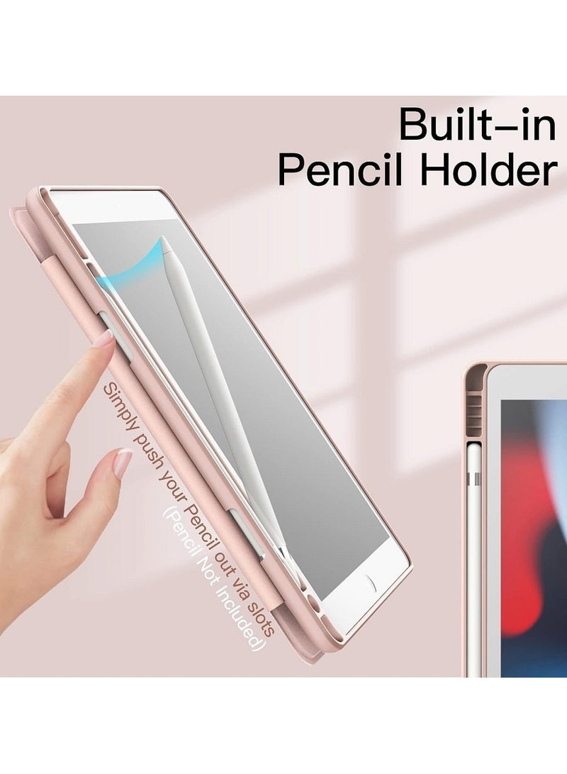 Protective Case Cover For Apple iPad 10.2 inch (2021/2020/2019) Generation with Pencil Holder, Supports Apple Pencil Charging and Touch ID, Clear Transparent Case with Auto Wake/Sleep, Rose Gold - Pink Sand - Image 2