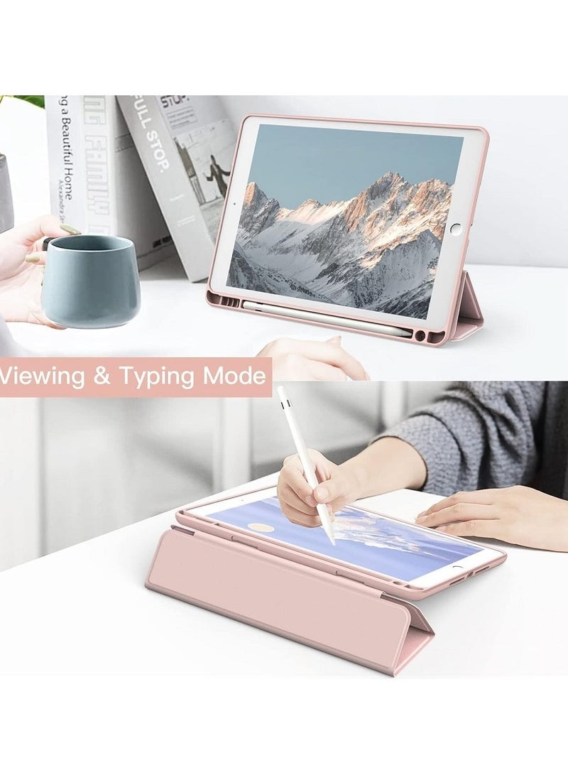 Protective Case Cover For Apple iPad 10.2 inch (2021/2020/2019) Generation with Pencil Holder, Supports Apple Pencil Charging and Touch ID, Clear Transparent Case with Auto Wake/Sleep, Rose Gold - Pink Sand - Image 3