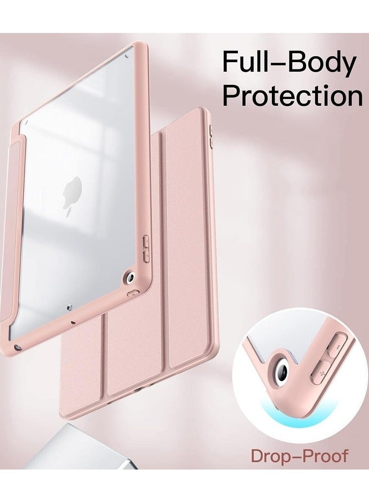 Protective Case Cover For Apple iPad 10.2 inch (2021/2020/2019) Generation with Pencil Holder, Supports Apple Pencil Charging and Touch ID, Clear Transparent Case with Auto Wake/Sleep, Rose Gold - Pink Sand - Image 4