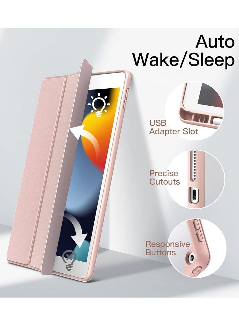 Protective Case Cover For Apple iPad 10.2 inch (2021/2020/2019) Generation with Pencil Holder, Supports Apple Pencil Charging and Touch ID, Clear Transparent Case with Auto Wake/Sleep, Rose Gold - Pink Sand - Image 5