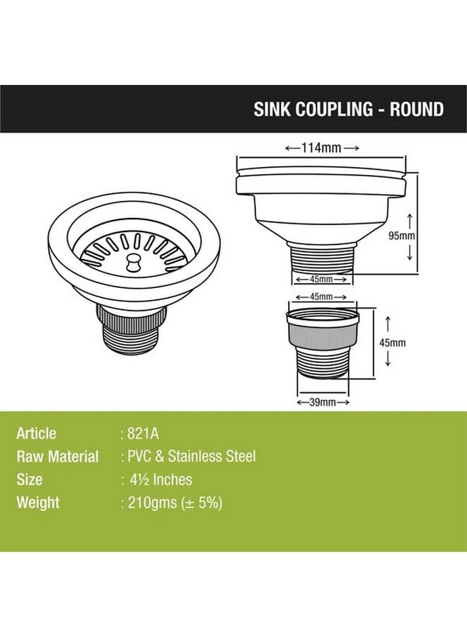 Lipka Lipka 4.5-Inch Round Kitchen Sink Coupling - Premium Stainless Steel & PVC Drain Coupler with Chrome Finish | Rust-Free, Corrosion-Resistant, Durable Waste Coupling for Sink, Basin & Kitchen Drain - Image 2