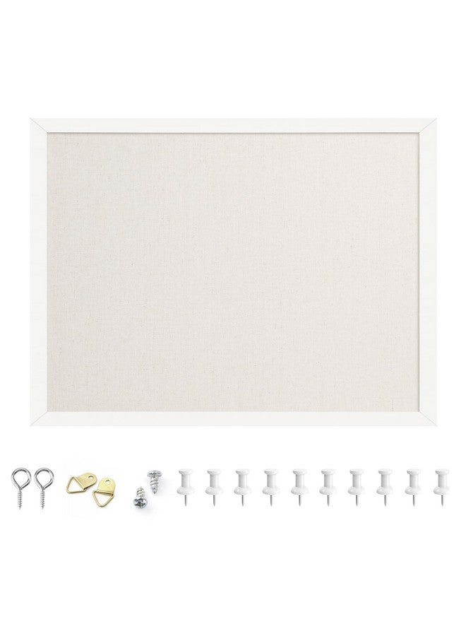 OWLKELA 12"X16" Inch Bulletin Board With Linen, White Wood Style Frame, With 10 Pushpins, Linen Cork Board, Ideal For School, Home & Office - Image 1