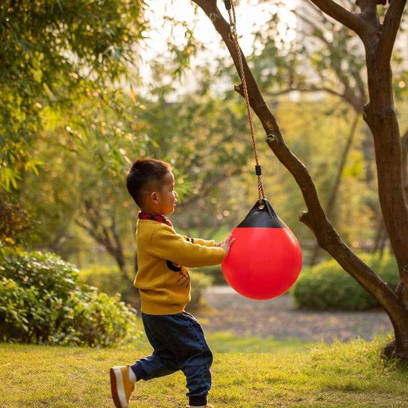 Red Outdoor Patio Playground Hanging Adjustable Ball Round Swing, Inflatable Heavy Duty Rubber Round Swing Ball, Pump Included - Image 2