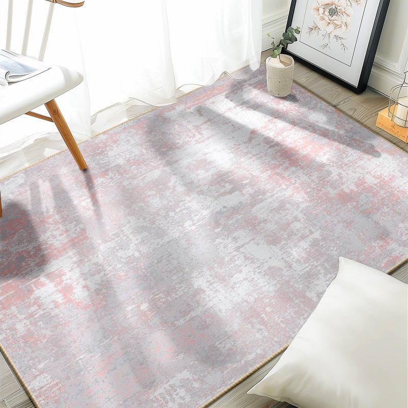 Releany Washable Area Rugs 4'X6' Non-Slip Modern Abstract Soft For Living Room Entryway Bedroom  Grey Pink - Image 1