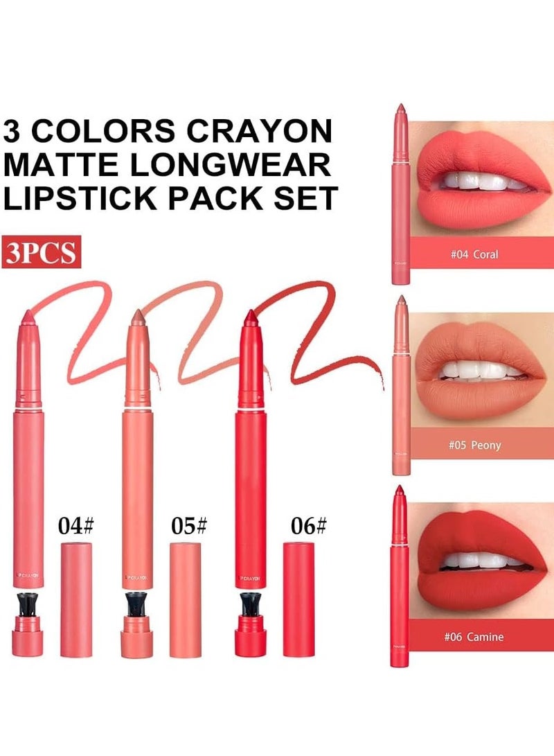 SYOSI Matt Nude Lipstick Lipliner Set with Built-in Sharpener Matte Lipliner Pencil Collection, Waterproof Crayon Nourishing Buildable Velvet Lip Crayon Lip Liner Lip Pen Lip Makeup 3 Colors - Image 3