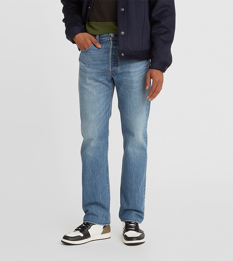 Levi's 501 Blue Straight Fit Mid Rise Jeans - Image 1