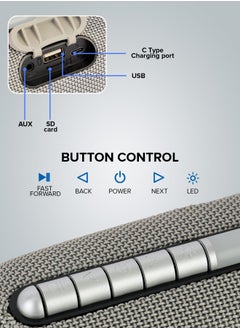 GEEPAS Geepas Rechargeable Bluetooth Speaker GMS11172, Bluetooth, TWS Function and FM Radio, Lightweight and Portable Design, Hands-Free Calling, Grey, 2 Years Warranty  - Image 4