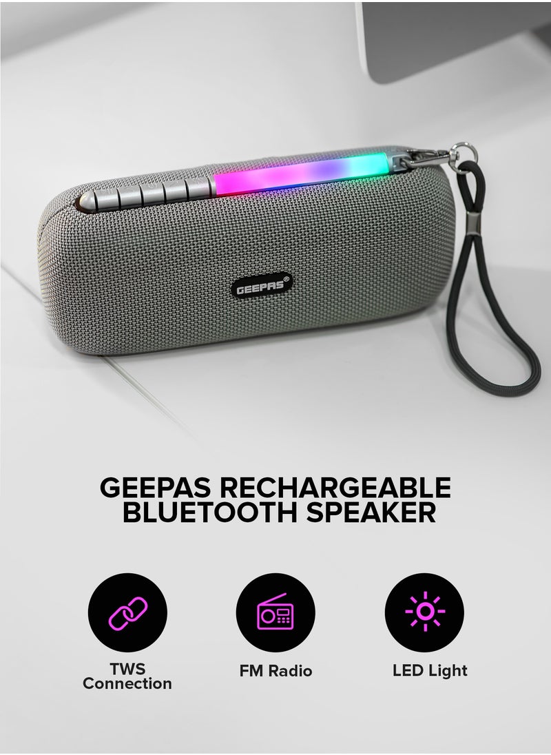 GEEPAS - Geepas Rechargeable Bluetooth Speaker GMS11172, Bluetooth, TWS Function and FM Radio, Lightweight and Portable Design, Hands-Free Calling, Grey, 2 Years Warranty - Image 1