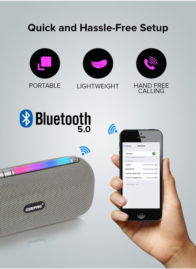 GEEPAS - Geepas Rechargeable Bluetooth Speaker GMS11172, Bluetooth, TWS Function and FM Radio, Lightweight and Portable Design, Hands-Free Calling, Grey, 2 Years Warranty - Image 1