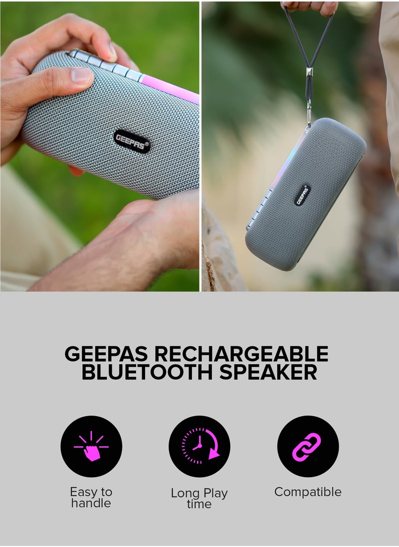 GEEPAS - Geepas Rechargeable Bluetooth Speaker GMS11172, Bluetooth, TWS Function and FM Radio, Lightweight and Portable Design, Hands-Free Calling, Grey, 2 Years Warranty - Image 1