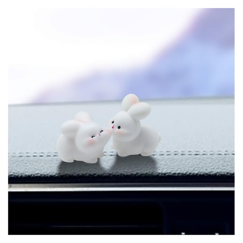 LHDOS 2 PCS Cute Mini Rabbit Car Rearview Mirror Ornaments Kiss Face Animals Resin Dashboard Decorations Funny Car Interior Accessories for Women Presents Rabbit - Image 3