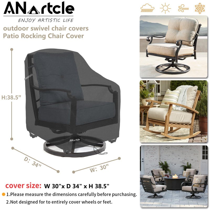 ANartcle أغطية كراسي باتيو دوارة 2 عبوة، أغطية كراسي خارجية ثقيلة مقاومة للماء، أغطية كراسي باتيو دوارة للأثاث الخارجي (30 عرض × 34 عمق × 38.5 ارتفاع بوصة) أسود. - Image 3