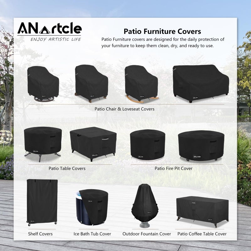 ANartcle أغطية كراسي باتيو دوارة 2 عبوة، أغطية كراسي خارجية ثقيلة مقاومة للماء، أغطية كراسي باتيو دوارة للأثاث الخارجي (30 عرض × 34 عمق × 38.5 ارتفاع بوصة) أسود. - Image 2