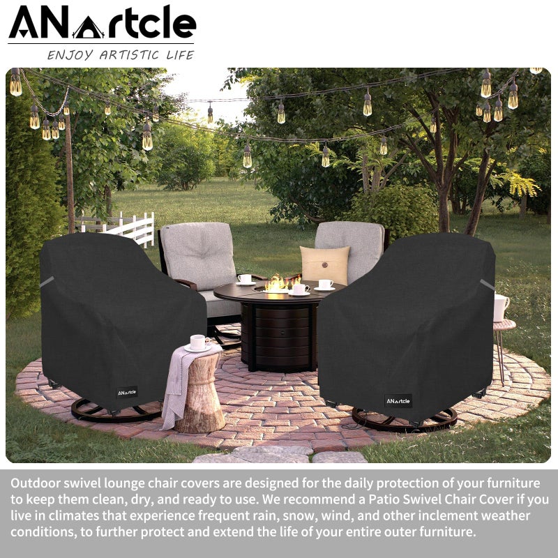 ANartcle أغطية كراسي باتيو دوارة 2 عبوة، أغطية كراسي خارجية ثقيلة مقاومة للماء، أغطية كراسي باتيو دوارة للأثاث الخارجي (30 عرض × 34 عمق × 38.5 ارتفاع بوصة) أسود. - Image 5