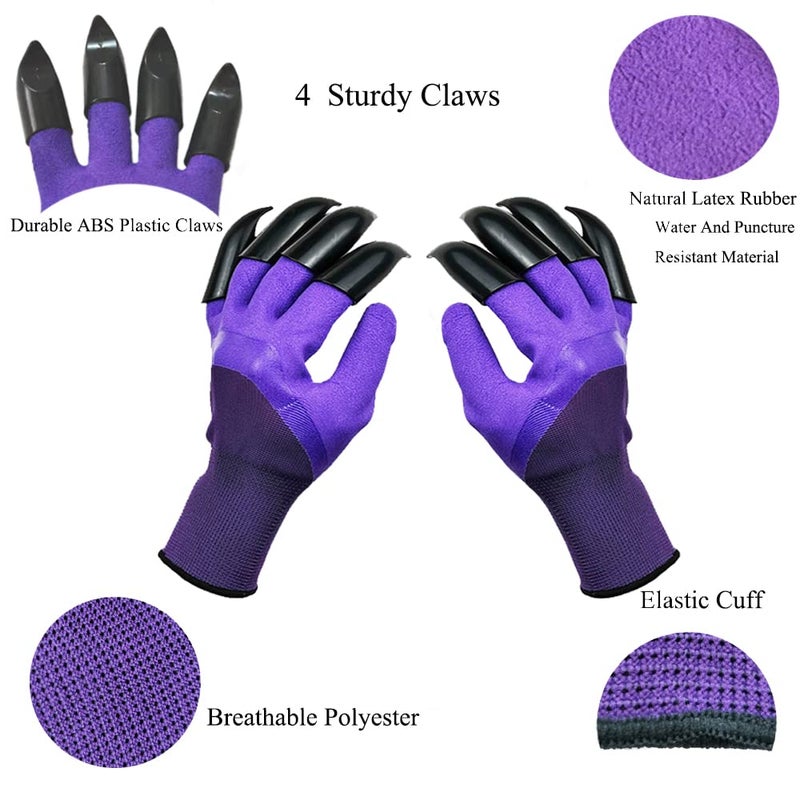 DCCPAA Garden Gloves with Claws 2 Pairsï¼ˆTwo Hands with Claws for Digging, Planting, Weeding, Seeding-Waterproof, Best Gardening Gifts for Men and Women-Purple+Green - Image 2