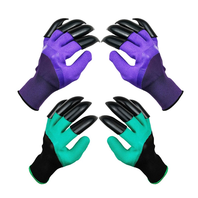 DCCPAA Garden Gloves with Claws 2 Pairsï¼ˆTwo Hands with Claws for Digging, Planting, Weeding, Seeding-Waterproof, Best Gardening Gifts for Men and Women-Purple+Green - Image 1