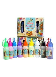 TOTA Set of 10 Multicolour Rangoli Powder Bottles (800g) - Plastic Squeeze Bottles for Kolam, Floor Art, Home Decor & Pooja  - Image 1