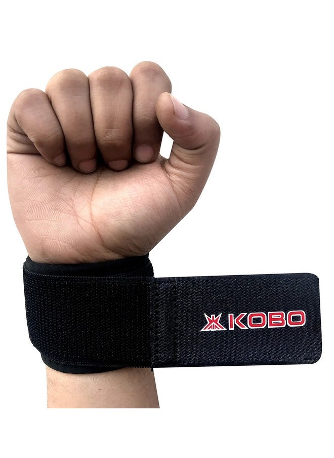 Kobo 3682 3682 Wrist Support Free Size with Adjustable Long Velcro (1 Pair), Free Size (Black)