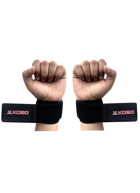 Kobo 3682 3682 Wrist Support Free Size with Adjustable Long Velcro (1 Pair), Free Size (Black)