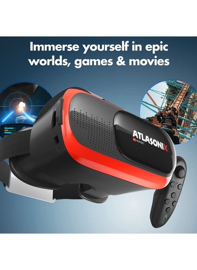 Atlasonix - VR Headset for Phone with Controller | Virtual Reality Game System Compatible with iPhone and Android | Virtual Reality Goggles w/Remote Control for Android | 3D Glasses for Kids and Adults - Image 1