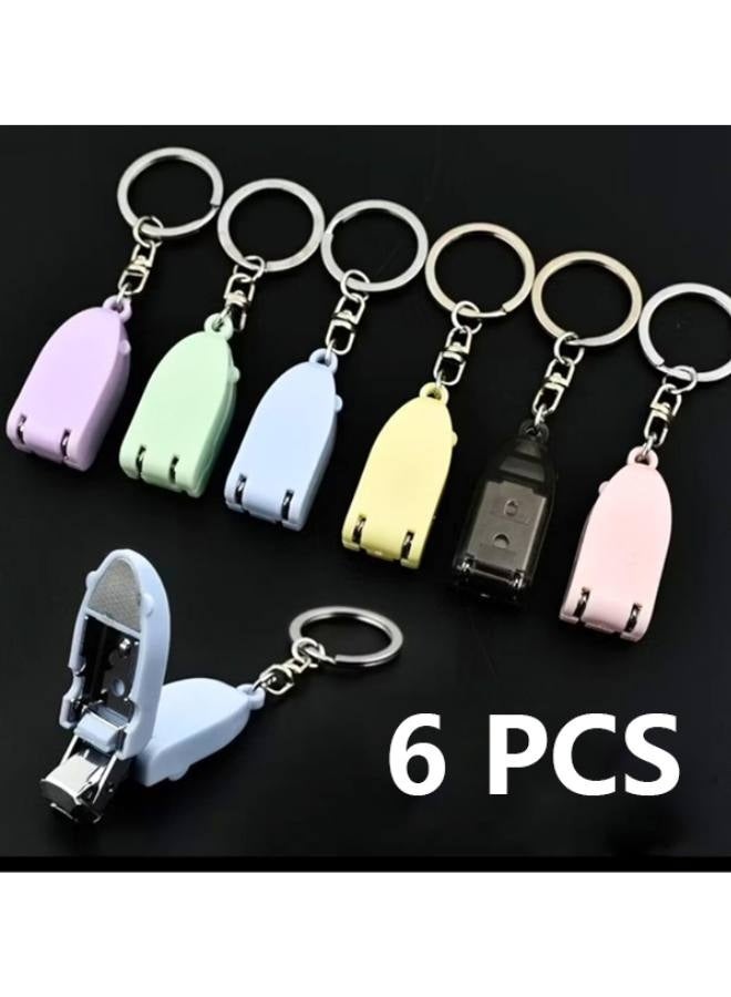 Portable Nail Clipper Keychain, Small Compact Mini Foldable Collapsible Pocket Nail Cutter Keyring Set Pastel Color Cute Unique（6 PCS) - Image 1